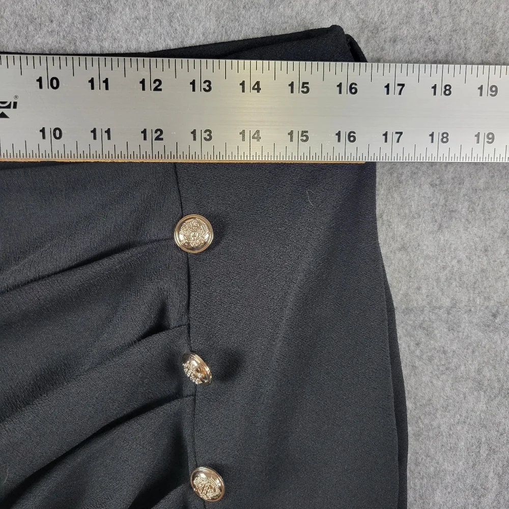 Shein Curve Ruched Split Thigh Gold Button Black Pencil Skirt Womens Size 0XL